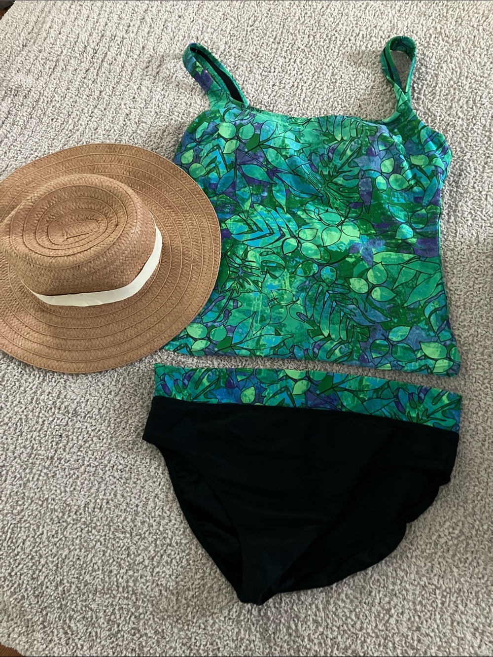 Green Leaf Print Tankini Swim Set